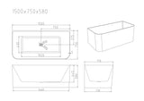 BUILLION Ultra-Thin Back-to-Wall Bathtub With Overflow (Gloss White) 1500/1700mm