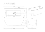 BUILLION Ultra-Thin Back-to-Wall Bathtub With Overflow (Gloss White) 1500/1700mm