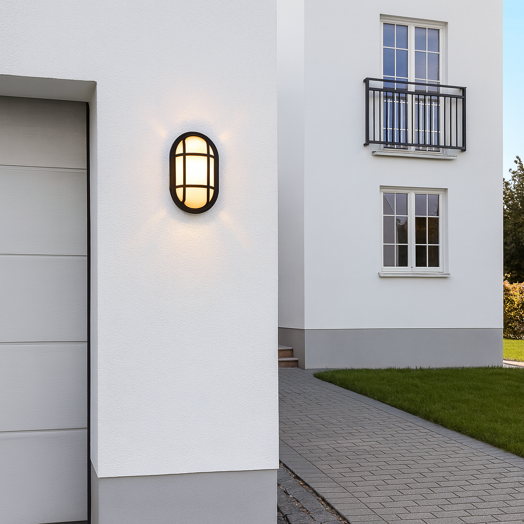 BULK: Oval LED Exterior Bulkhead Lights with Optional Cage IP65