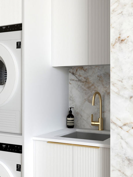 BURLEIGH White Laundry Cabinet with Stone Top Set 1305x600x2100mm (Style C)