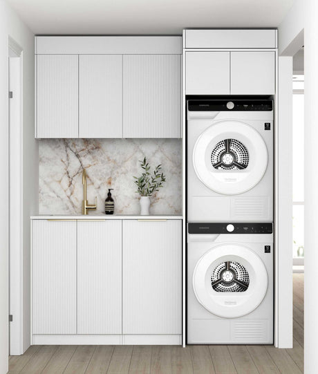 BURLEIGH White Laundry Cabinet with Stone Top Set (Style C)