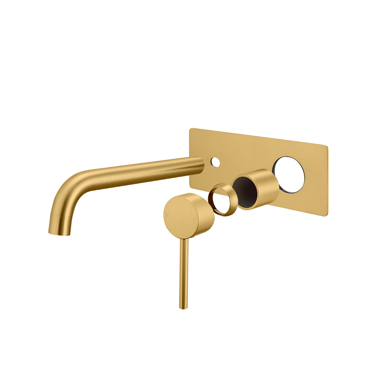 LUCID PIN Series Wall Mixer With Round Spout - Brushed Brass