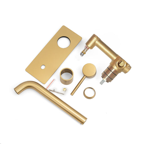 LUCID PIN Series Wall Mixer With Round Spout - Brushed Brass
