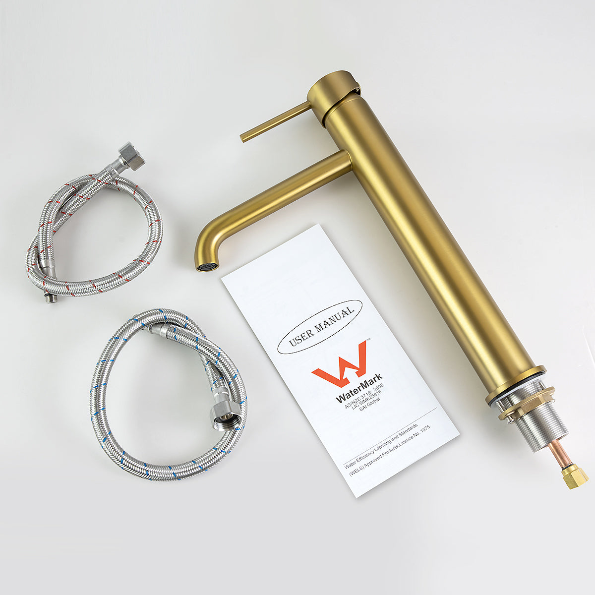 LUCID PIN Series Round Tall Basin Mixer - Brushed Brass