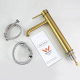 LUCID PIN Series Round Tall Basin Mixer - Brushed Brass