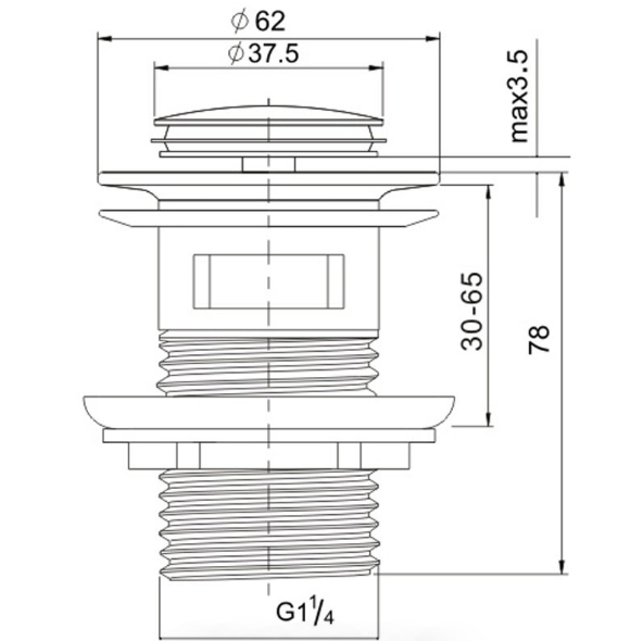 Basin Pop-up Waste 32mm - Technical Drawing