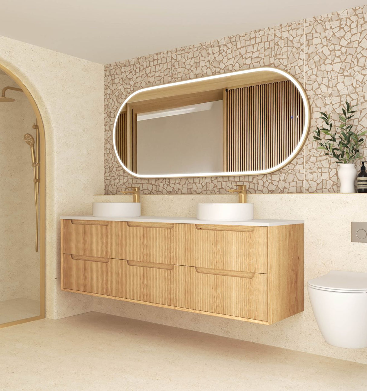 BYRON Fluted Wall Hung Vanity Woodland Oak- Scandinavian