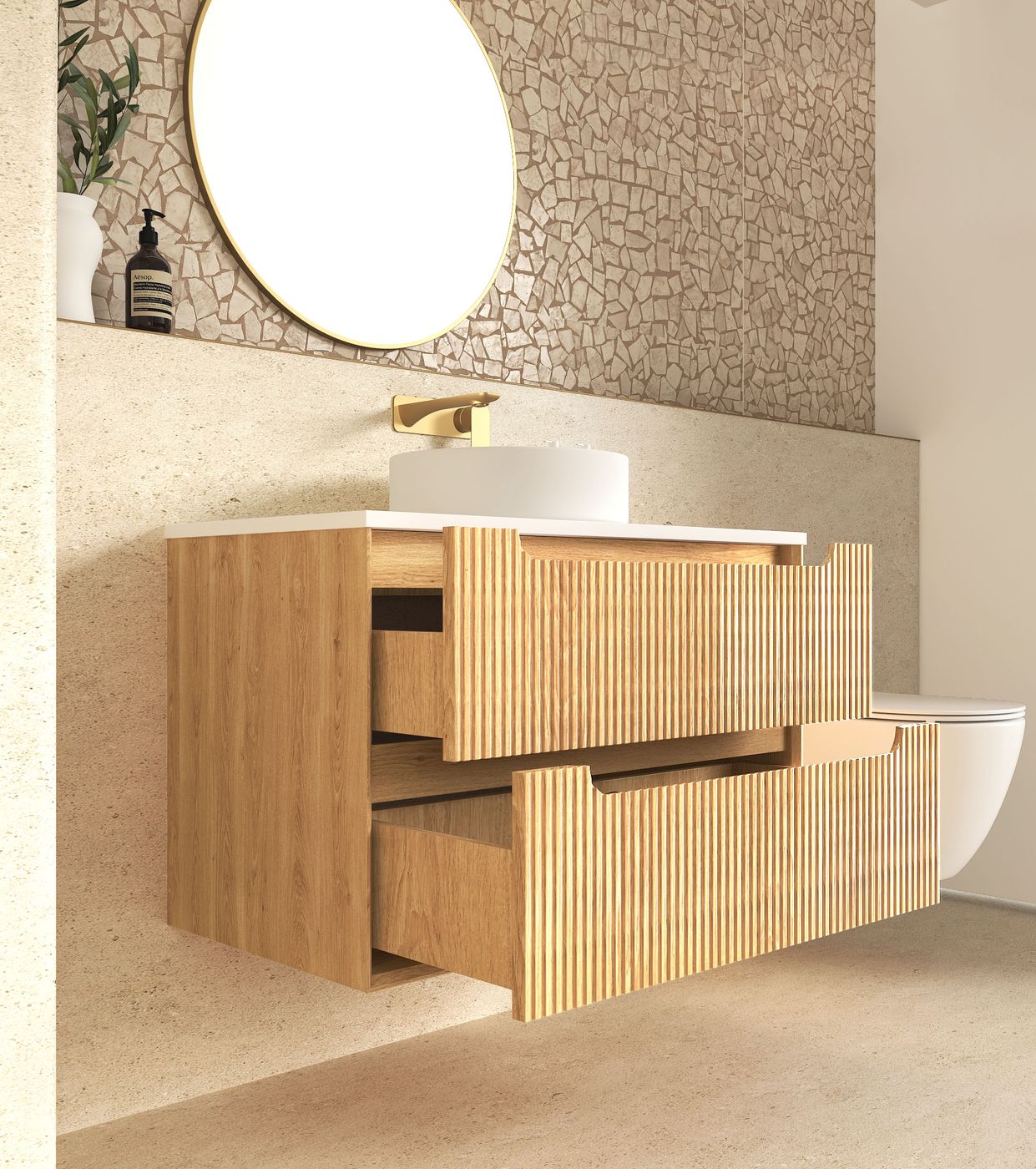 BYRON Fluted Wall Hung Vanity Woodland Oak (All Sizes)