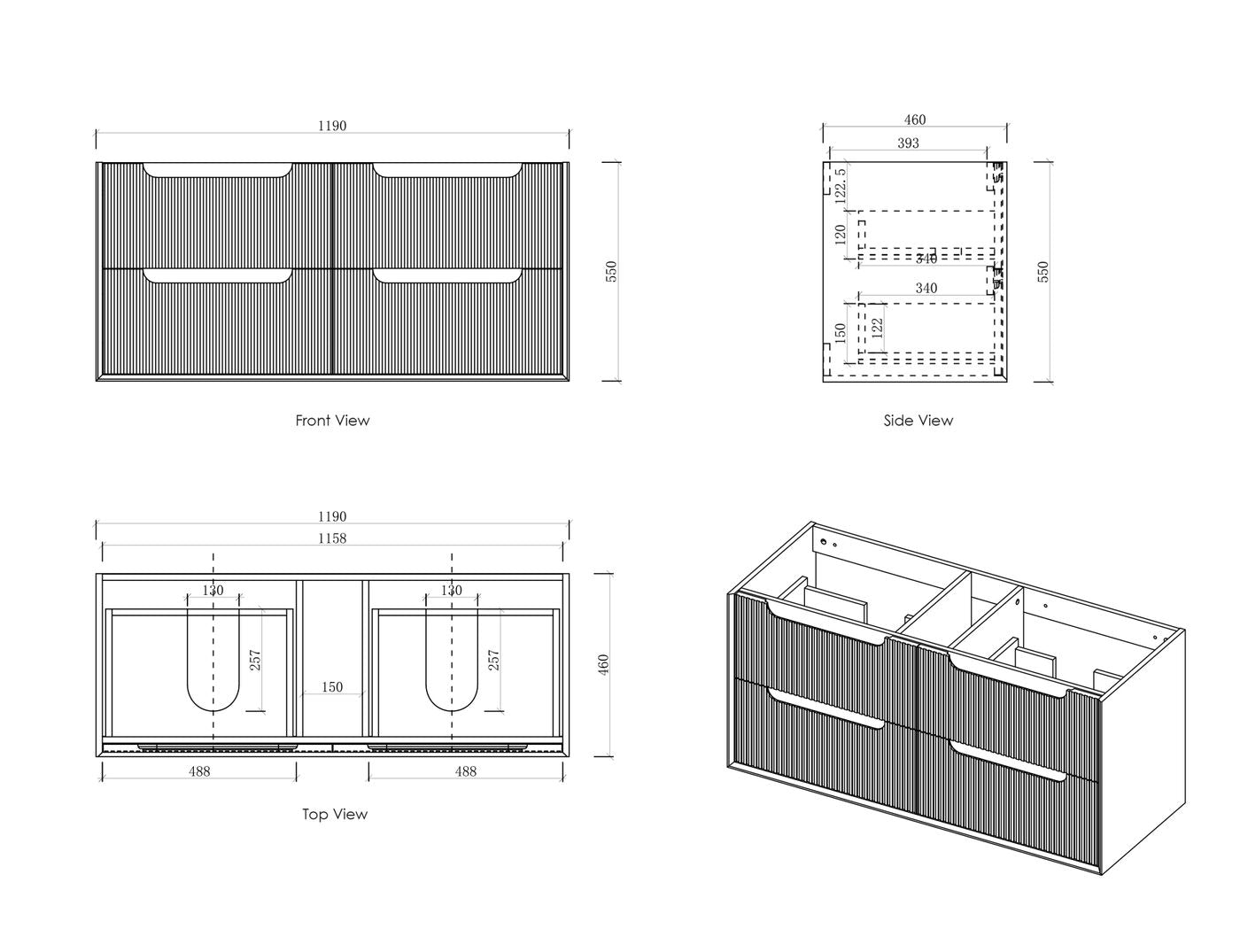 BYRON Fluted Wall Hung Vanity Woodland Oak (All Sizes)-1200mm