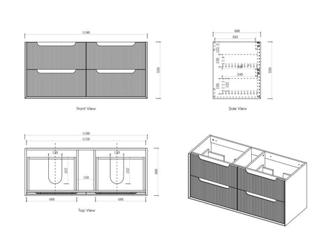 BYRON Fluted Wall Hung Vanity Woodland Oak (All Sizes)-1200mm