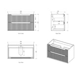 BYRON Fluted Wall Hung Vanity Woodland Oak (All Sizes)- 900mm