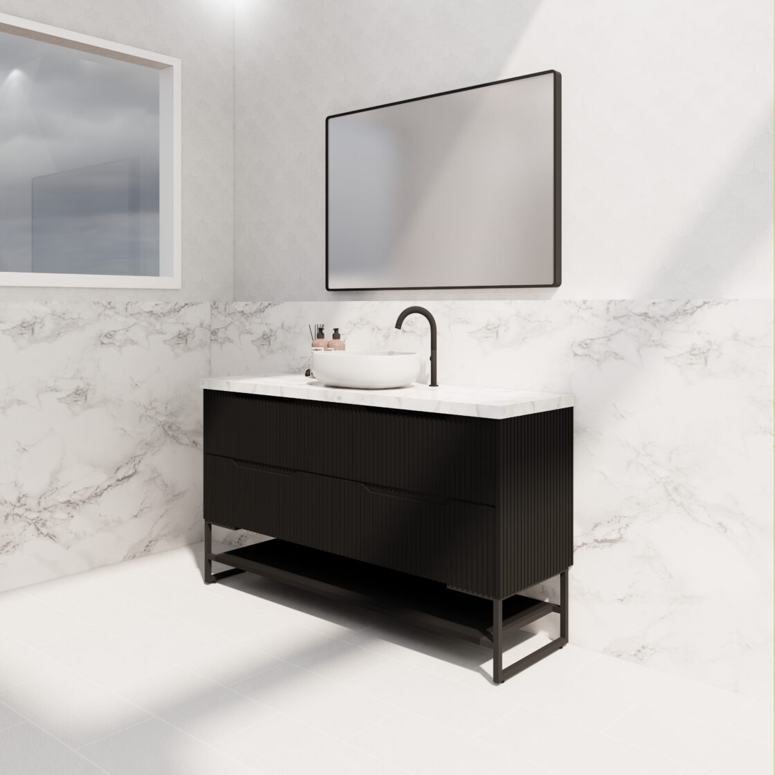 Riva BALI Freestanding Vanity Fluted Matte Black (All Sizes)