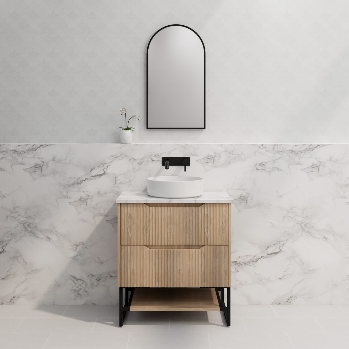 Riva BALI Freestanding Vanity Fluted American Oak (All Sizes)
