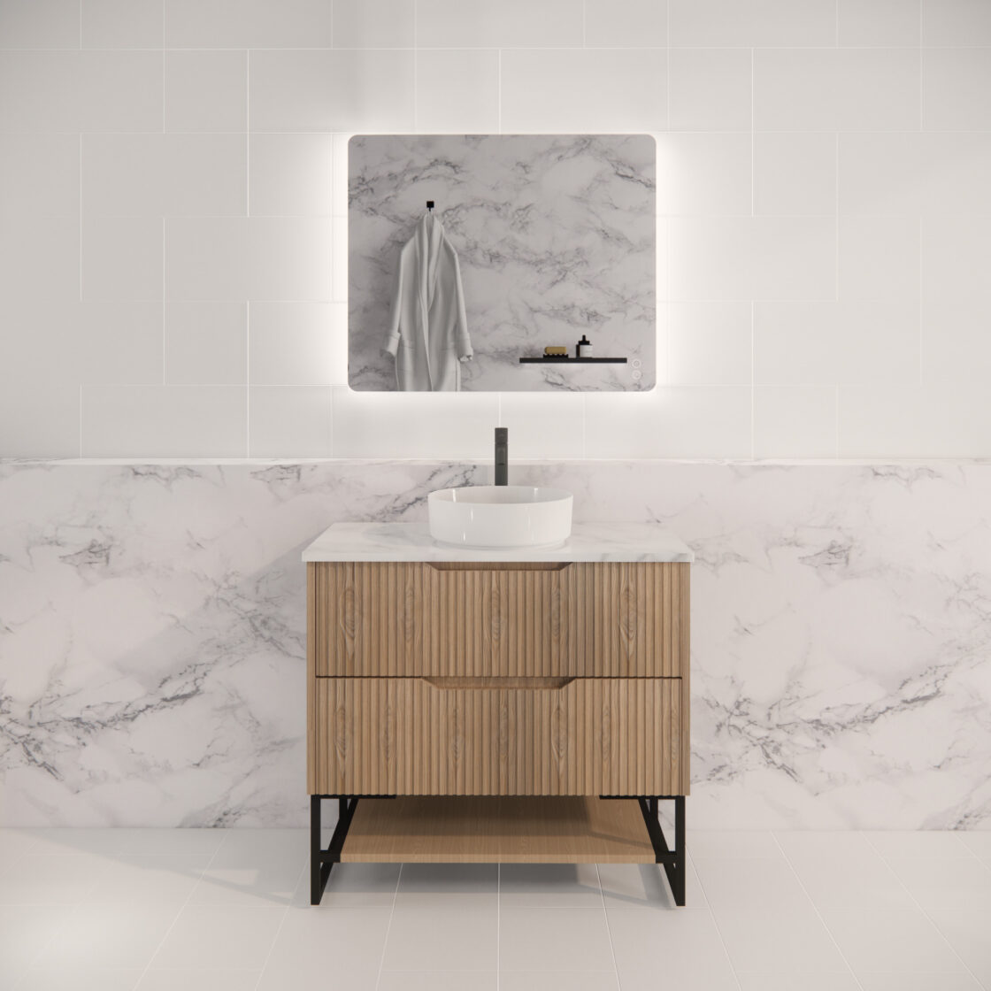 Riva BALI Freestanding Vanity Fluted American Oak (All Sizes)