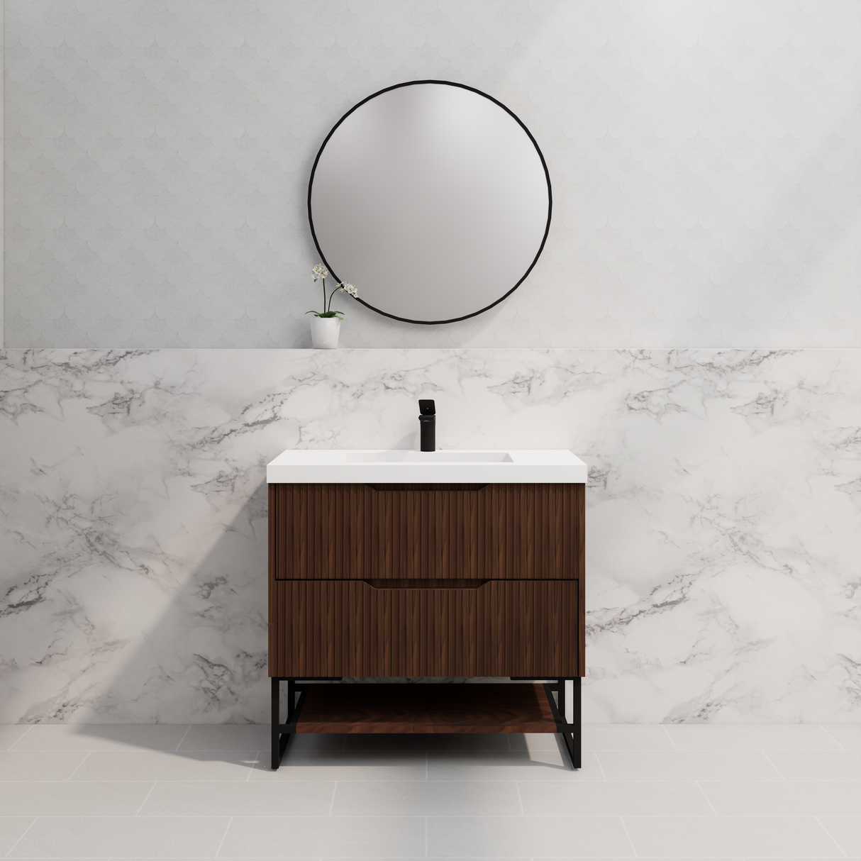 Riva BALI Freestanding Vanity Fluted Brown Oak (All Sizes)