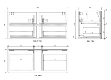 Riva Banff Wall Hung Vanity Coastal Oak (All Sizes)