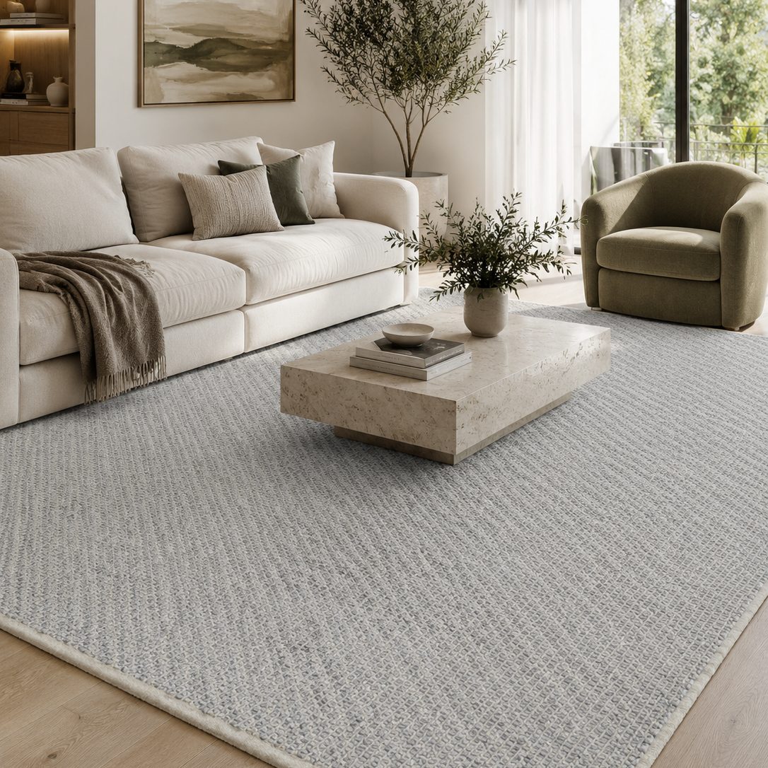 Basalt Grey Wool Blend Textured Rug - GREY