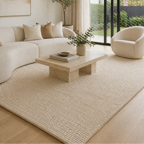 Basalt Ivory Wool Blend Textured Rug -  IVOR