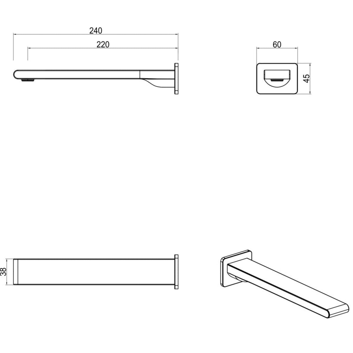 Beki Straight -Bath Spout-220mm