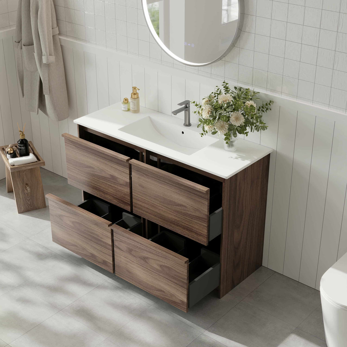 Bella Floor Standing Vanity - Notaio Walnut