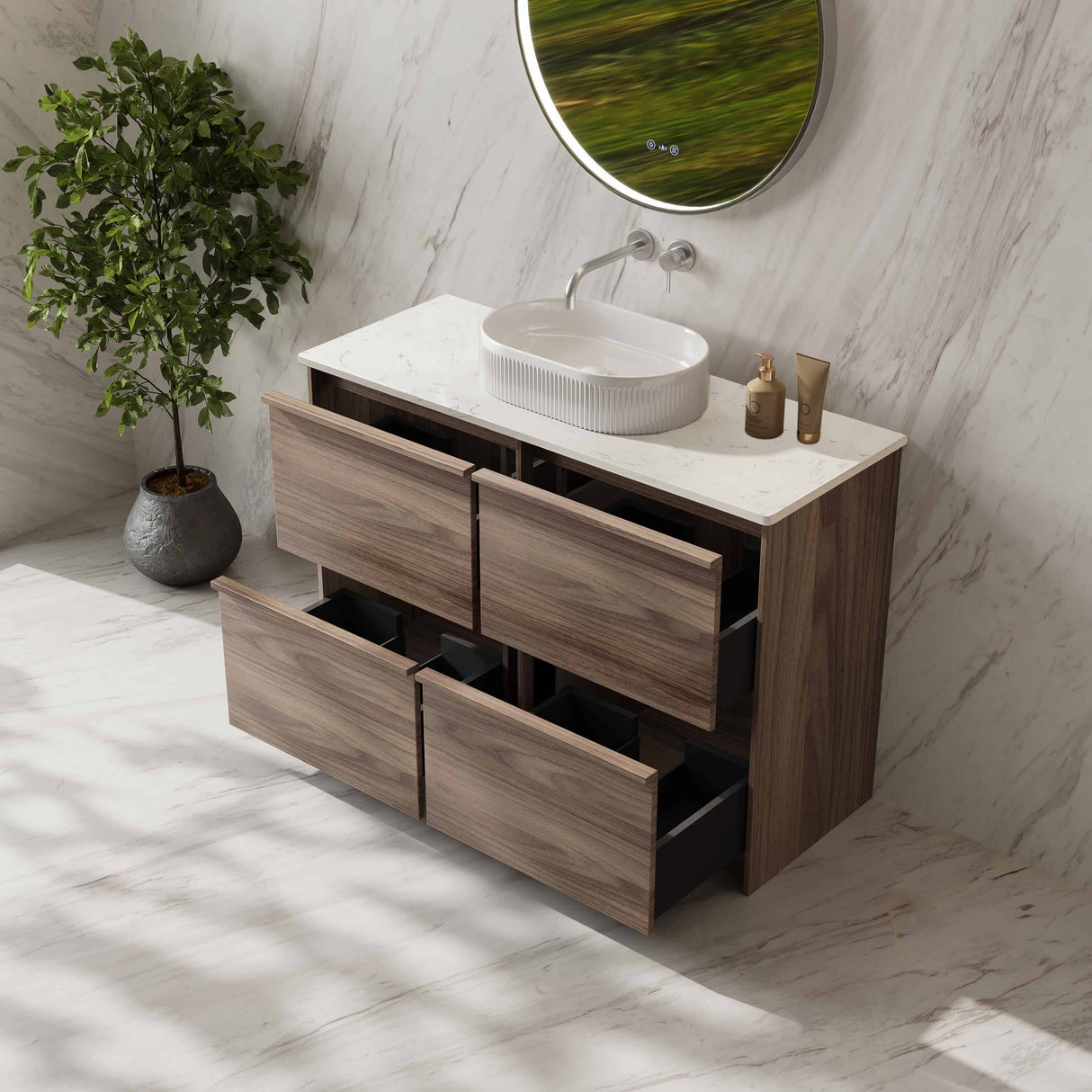 Bella Floor Standing Vanity - Notaio Walnut