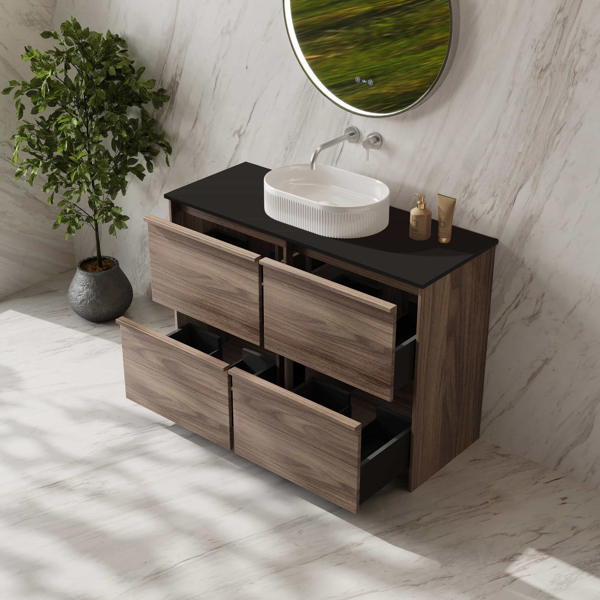 Bella Floor Standing Vanity - Notaio Walnut