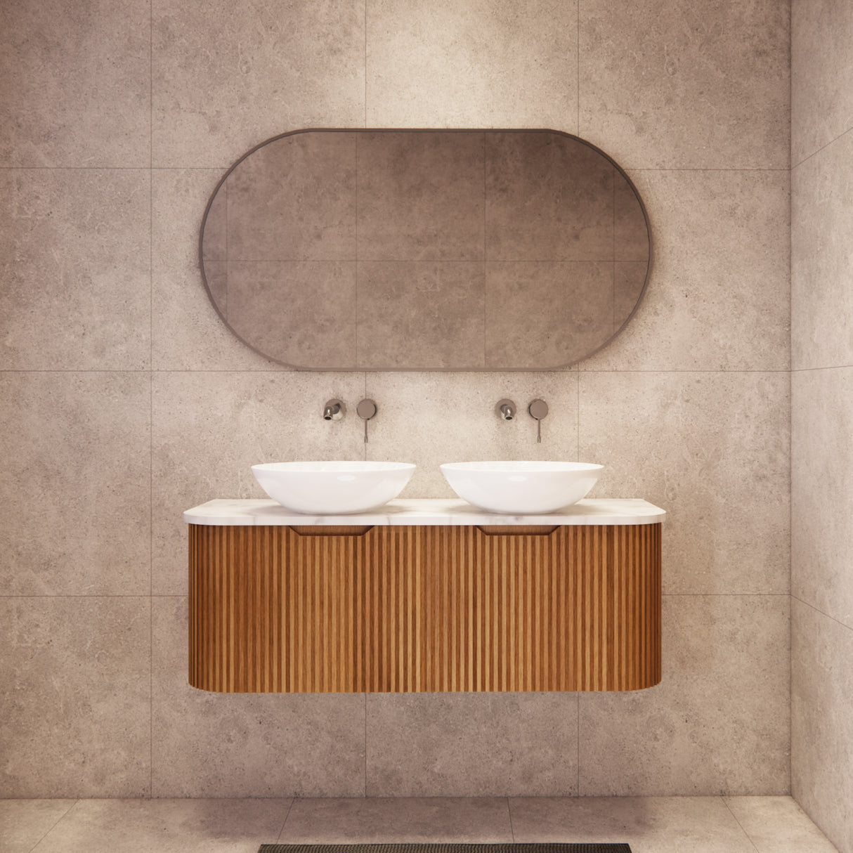 Riva BERGEN Curved Wall Hung Vanity (Solid Timber) (All Sizes)
