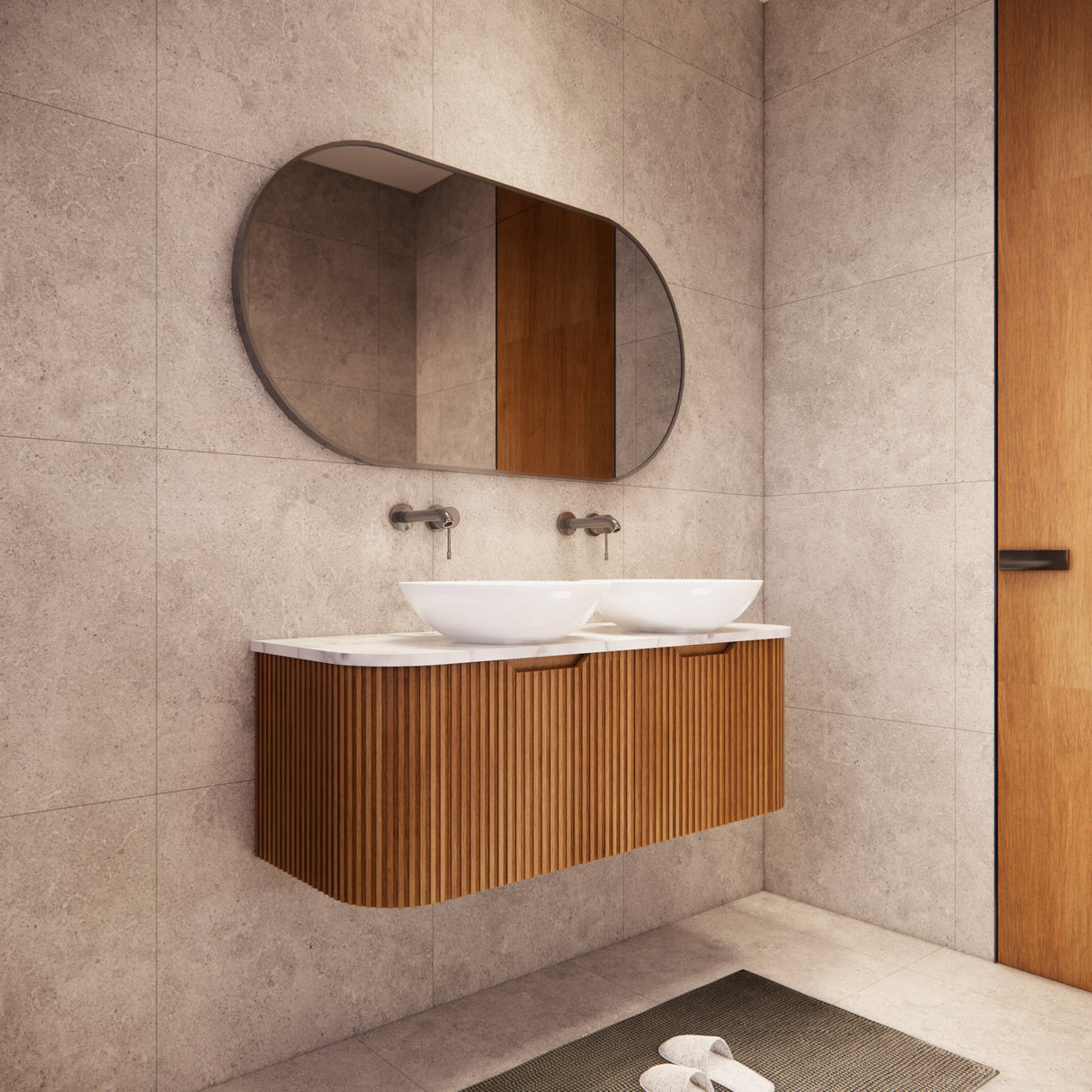 Riva BERGEN Curved Wall Hung Vanity (Solid Timber) (All Sizes)