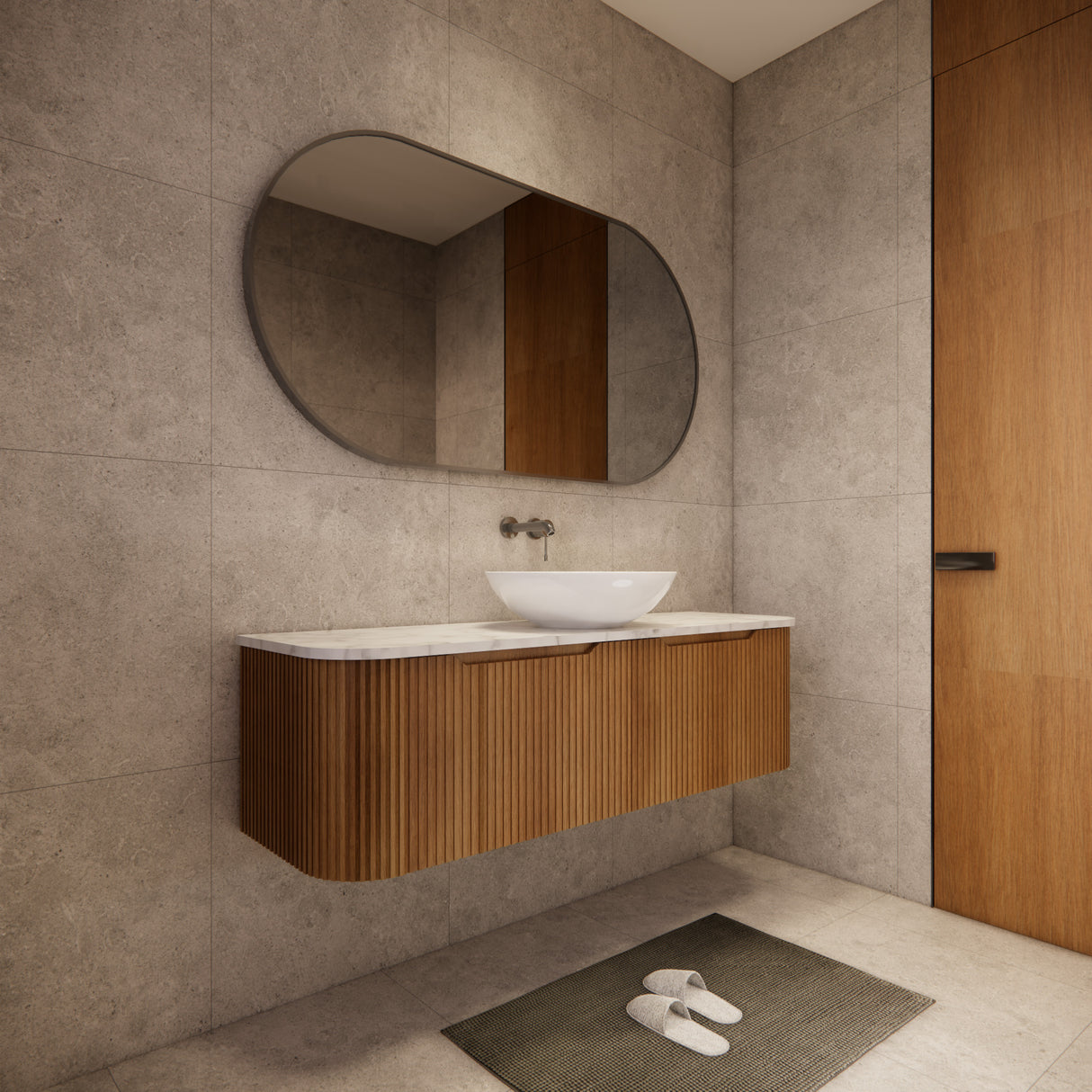 Riva BERGEN Curved Wall Hung Vanity (Solid Timber) (All Sizes)