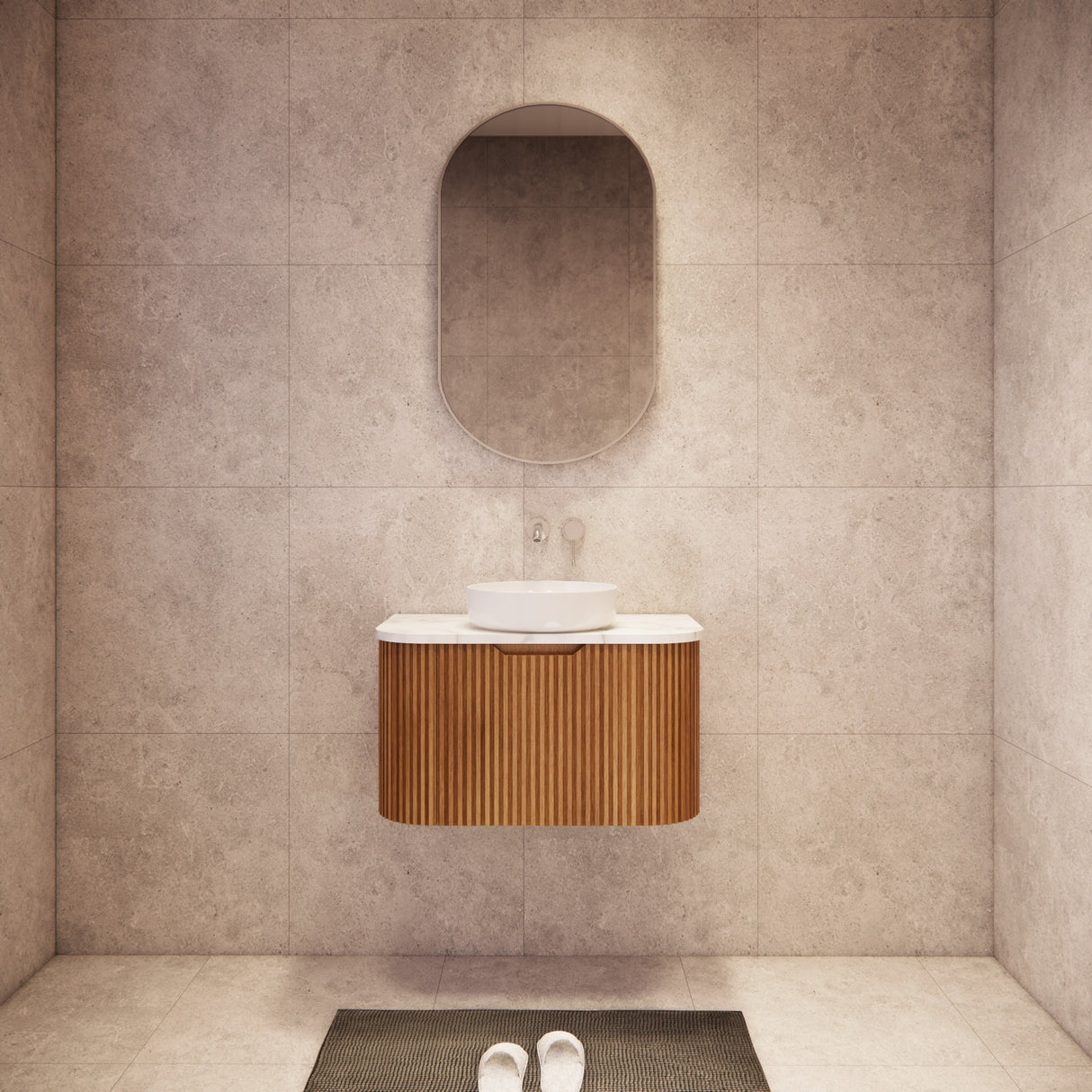 Riva BERGEN Curved Wall Hung Vanity (Solid Timber) (All Sizes)