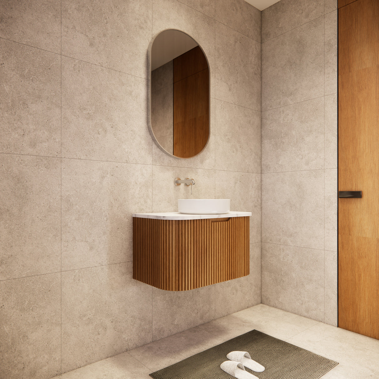 Riva BERGEN Curved Wall Hung Vanity (Solid Timber) (All Sizes)