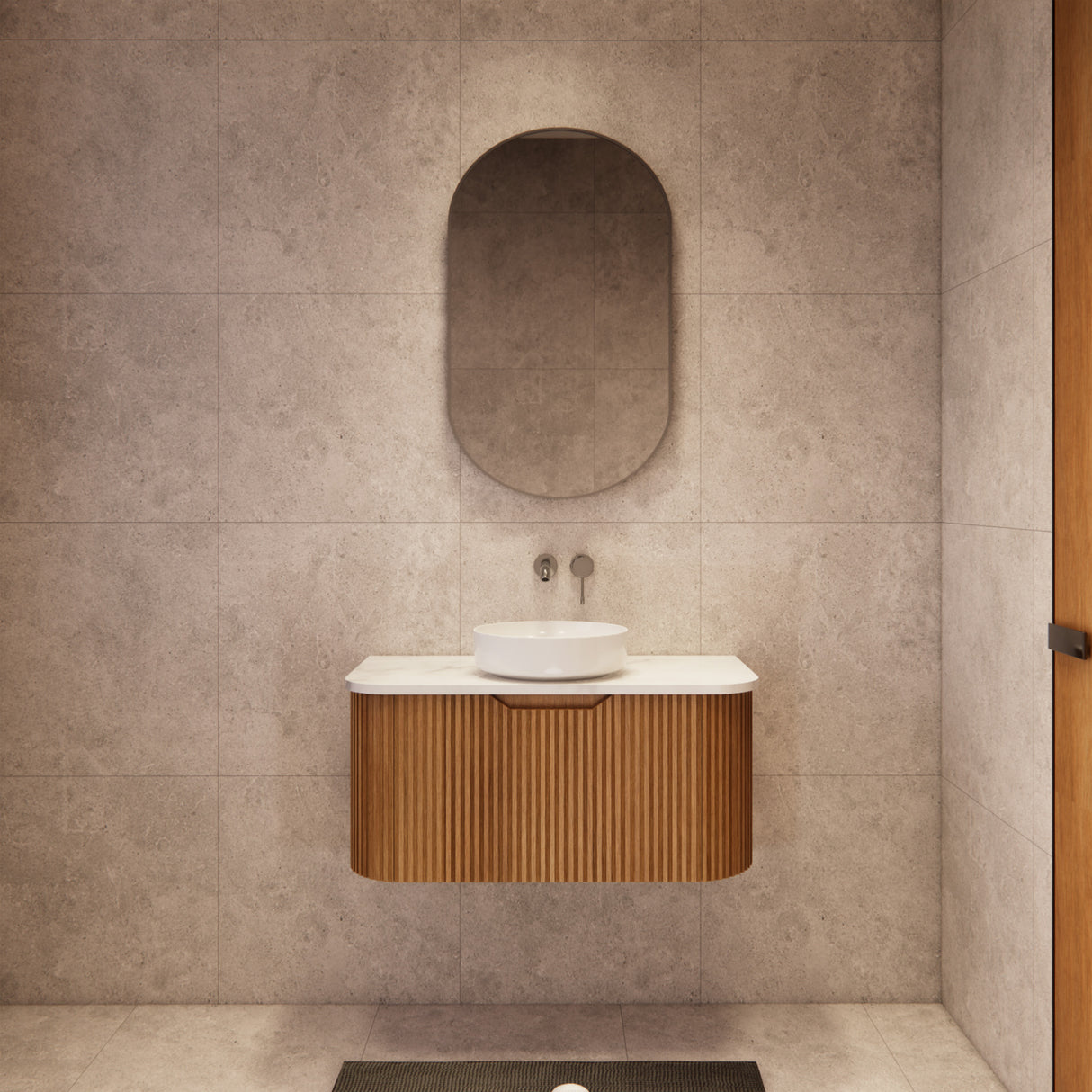 Riva BERGEN Curved Wall Hung Vanity (Solid Timber) (All Sizes)
