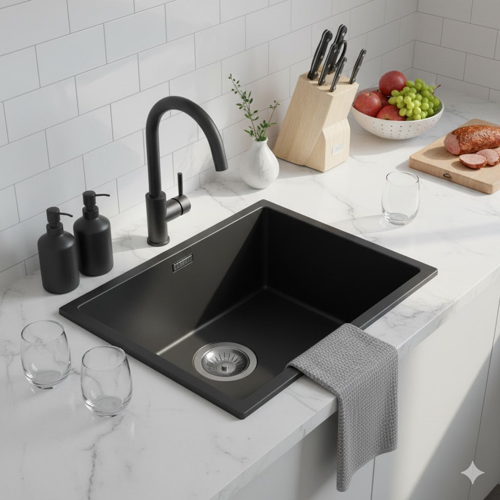 Black Carysil Granite Single Bowl Kitchen Sink - 457x406mm