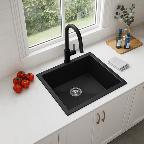 Black Carysil Granite Single Bowl Kitchen Sink - 610x457mm