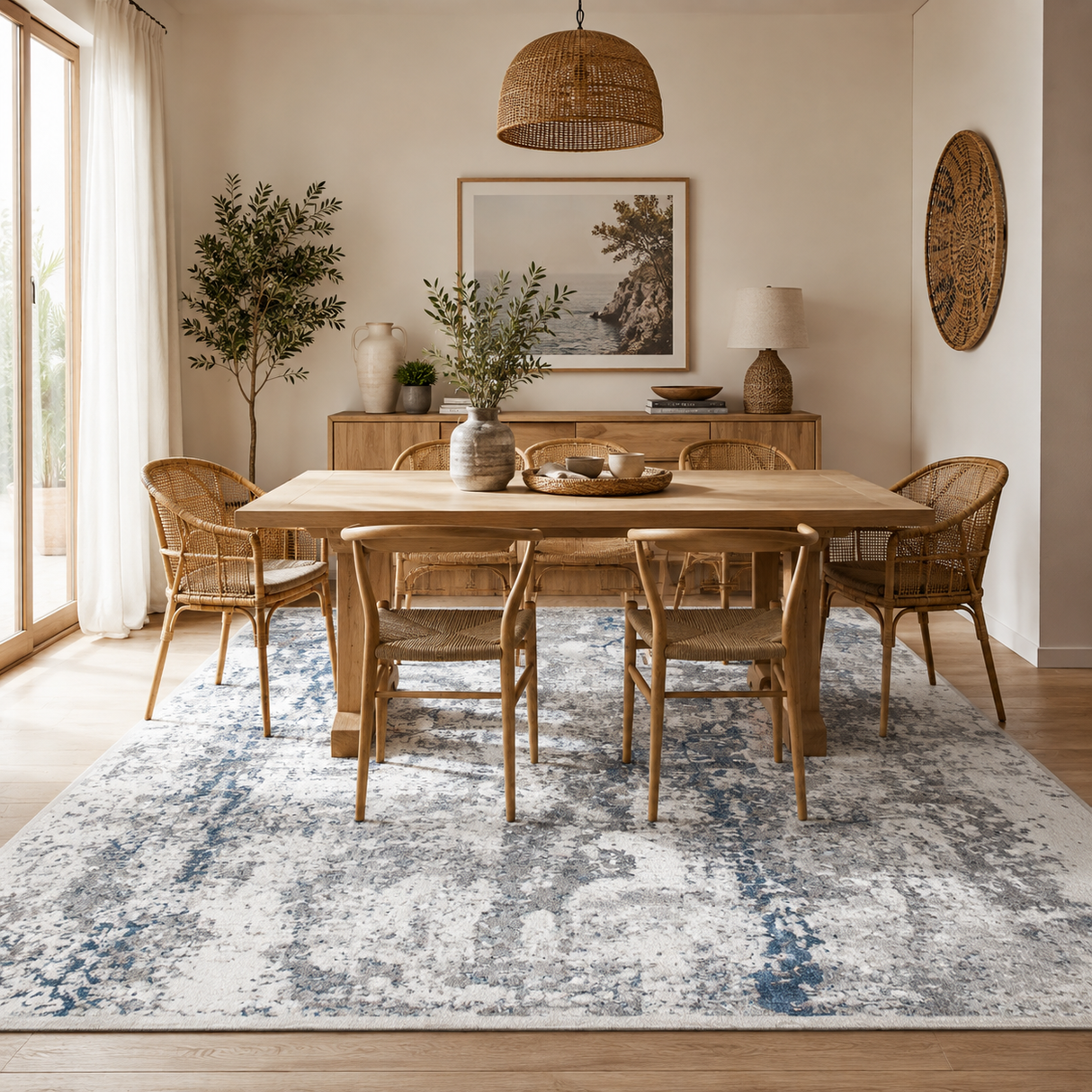 Bohemian Paradise One Modern Grey Blue Rug - 01GBLU