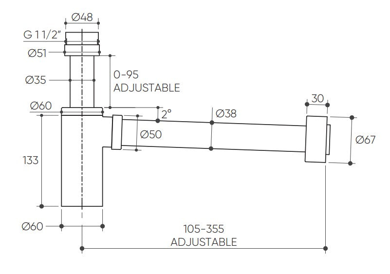 Bottle Trap 40MM Conical With Adapter drawing