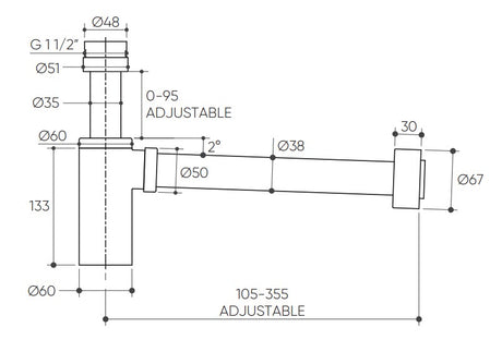 Bottle Trap 40MM Conical With Adapter drawing