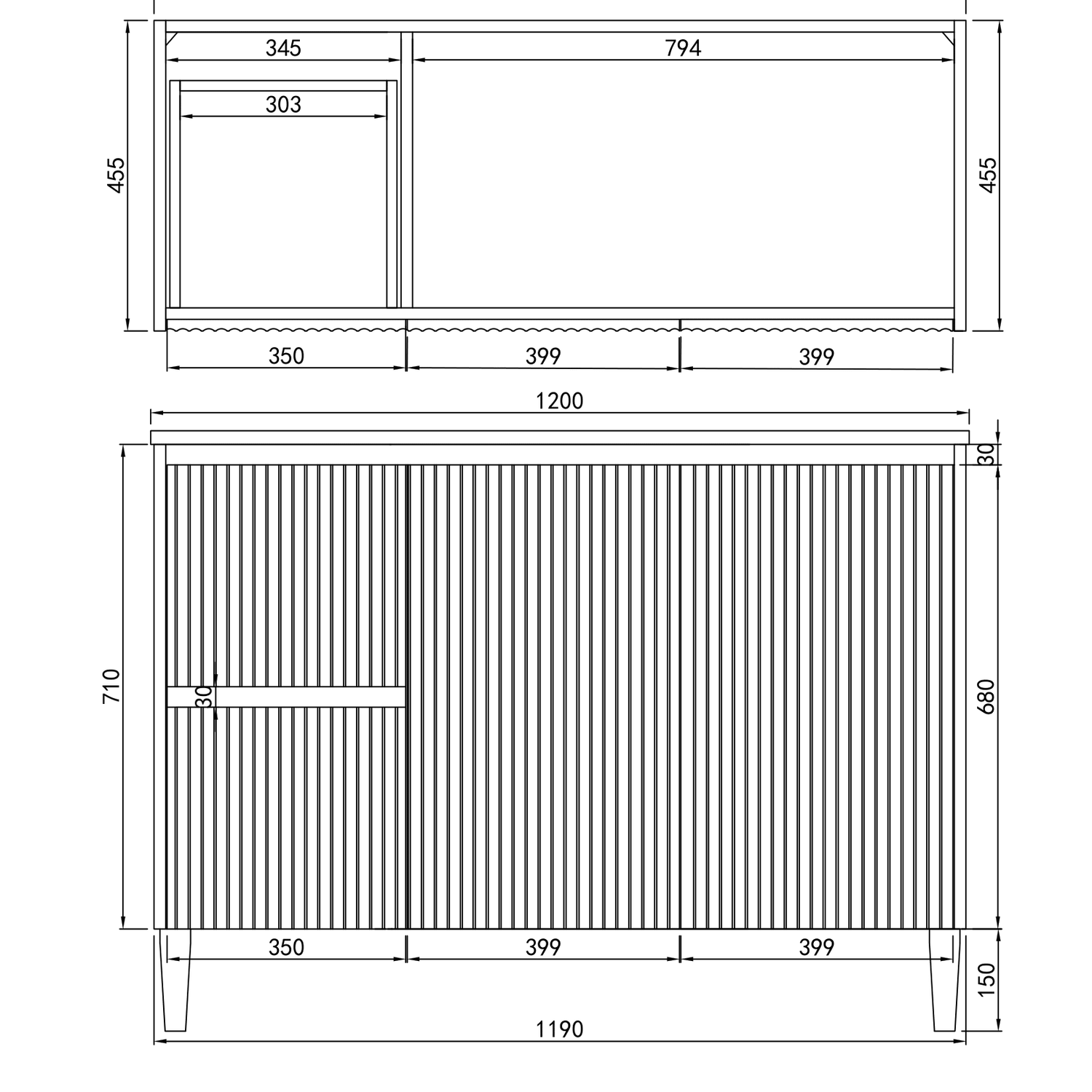 Brighton Freestanding PVC Vanity 1200mm (Single Bowl) -drawing