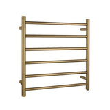 Round Electric Heated Towel Rack 6 Bars - Brushed Brass