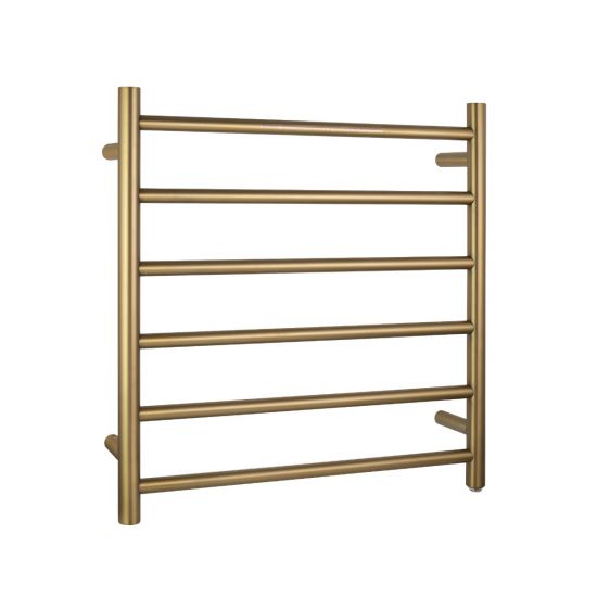 Round Electric Heated Towel Rack 6 Bars - Brushed Brass