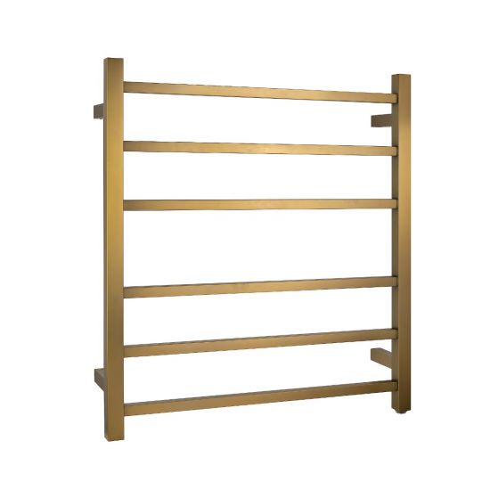 Square Electric Heated Towel Rack 6 Bars - Brushed Brass