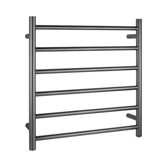 Round Electric Heated Towel Rack 6 Bars - Brushed Gun Metal