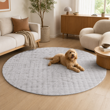 Bubble Silver Round - Machine Washable Rug
