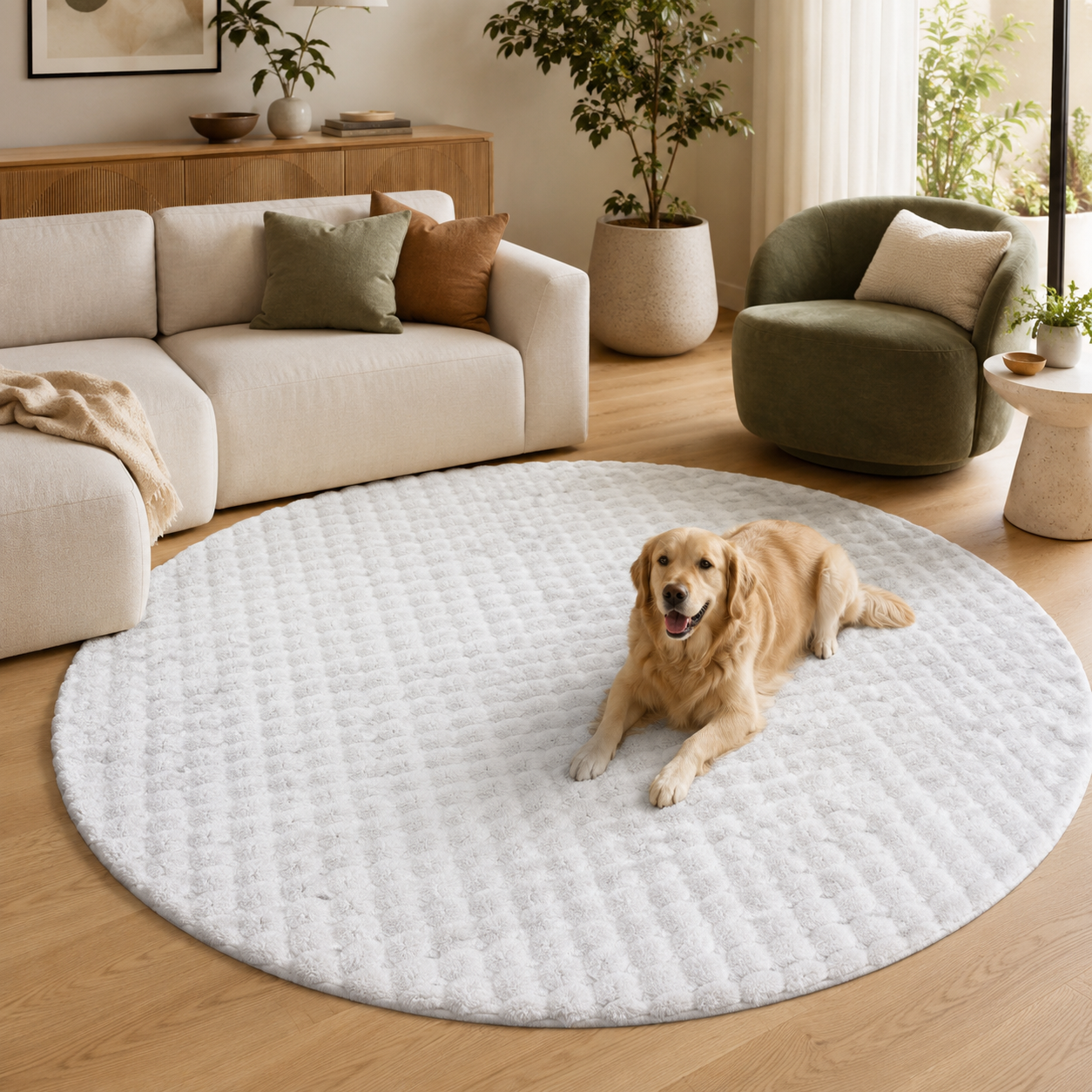 Bubble White Round - Machine Washable Rug