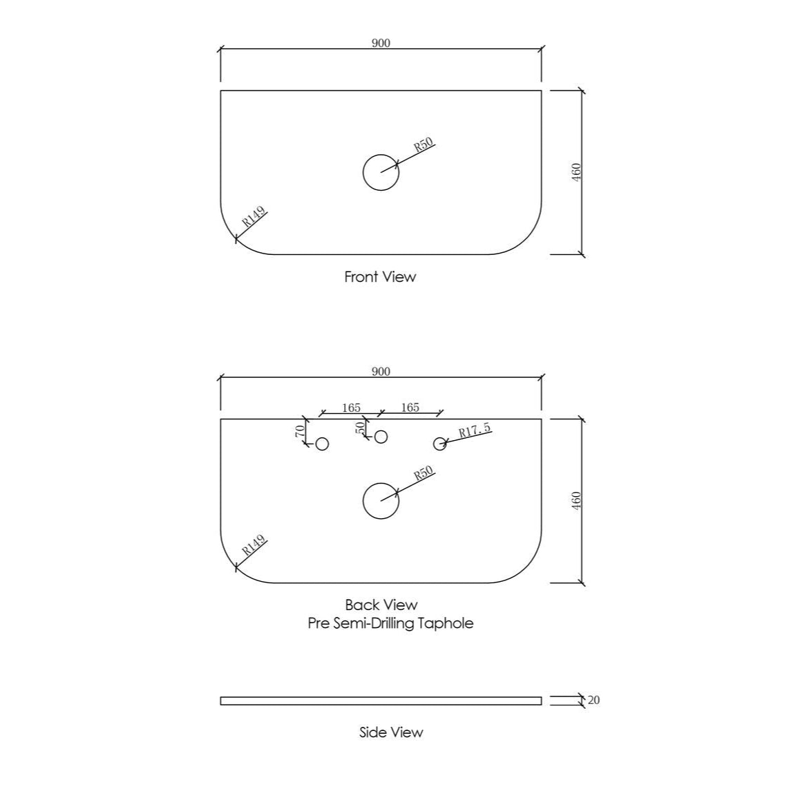 Burleigh Stone 900 tap hole-drawing