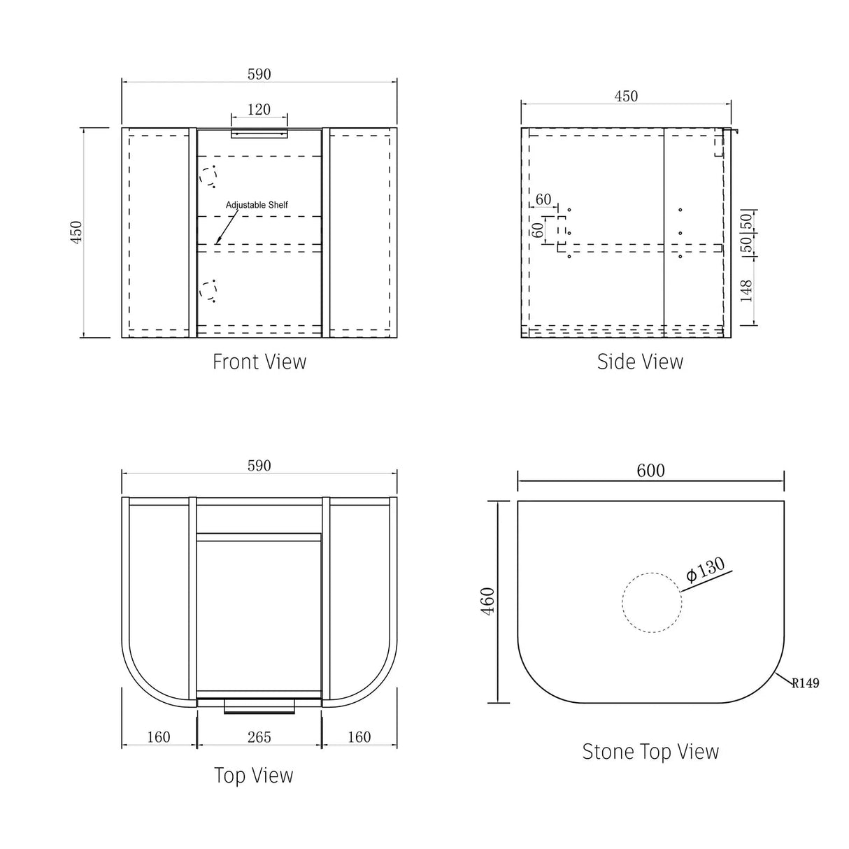 Burleigh vanity 600-drawing