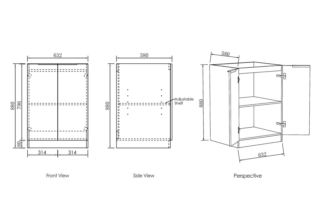 Byron Black Oak Laundry Base Cabinet (632x580x880)