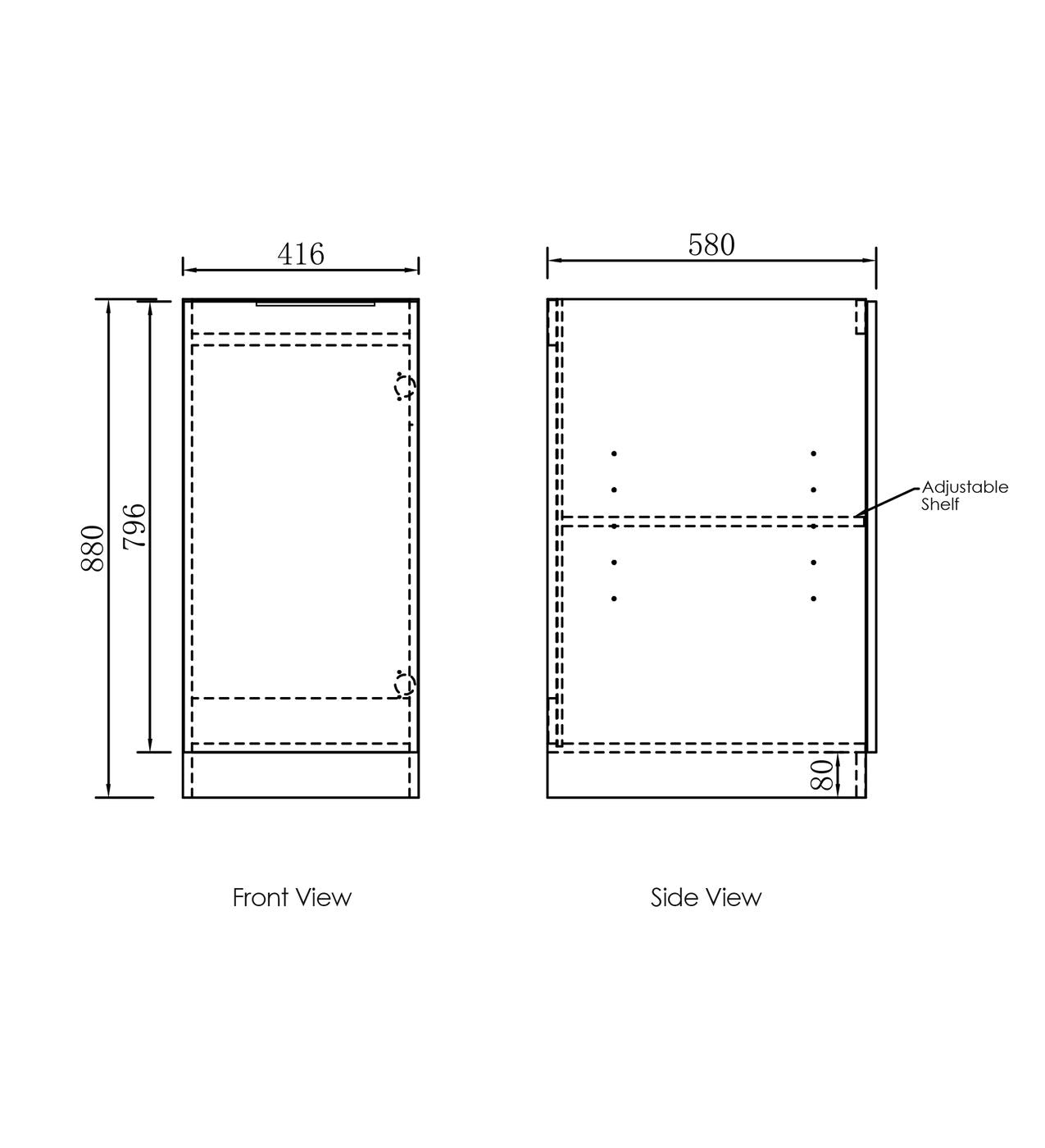 Byron Natural Oak Laundry Base Cabinet (415x584x880) drawing