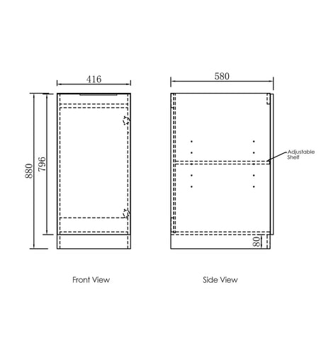 Byron Natural Oak Laundry Base Cabinet (415x584x880) drawing