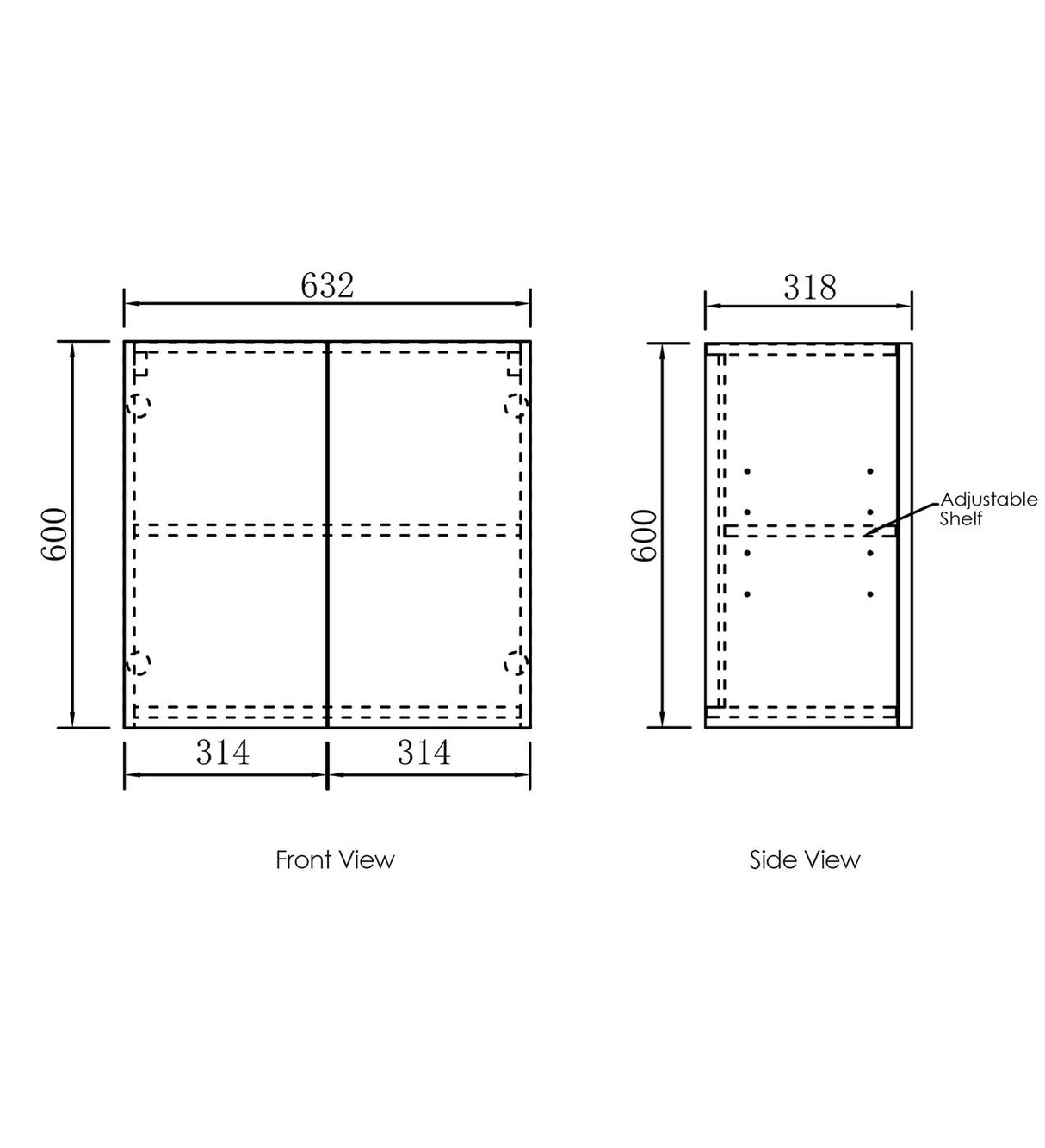 Byron Natural Oak Laundry Wall Cabinet (632x328x600) Drawing
